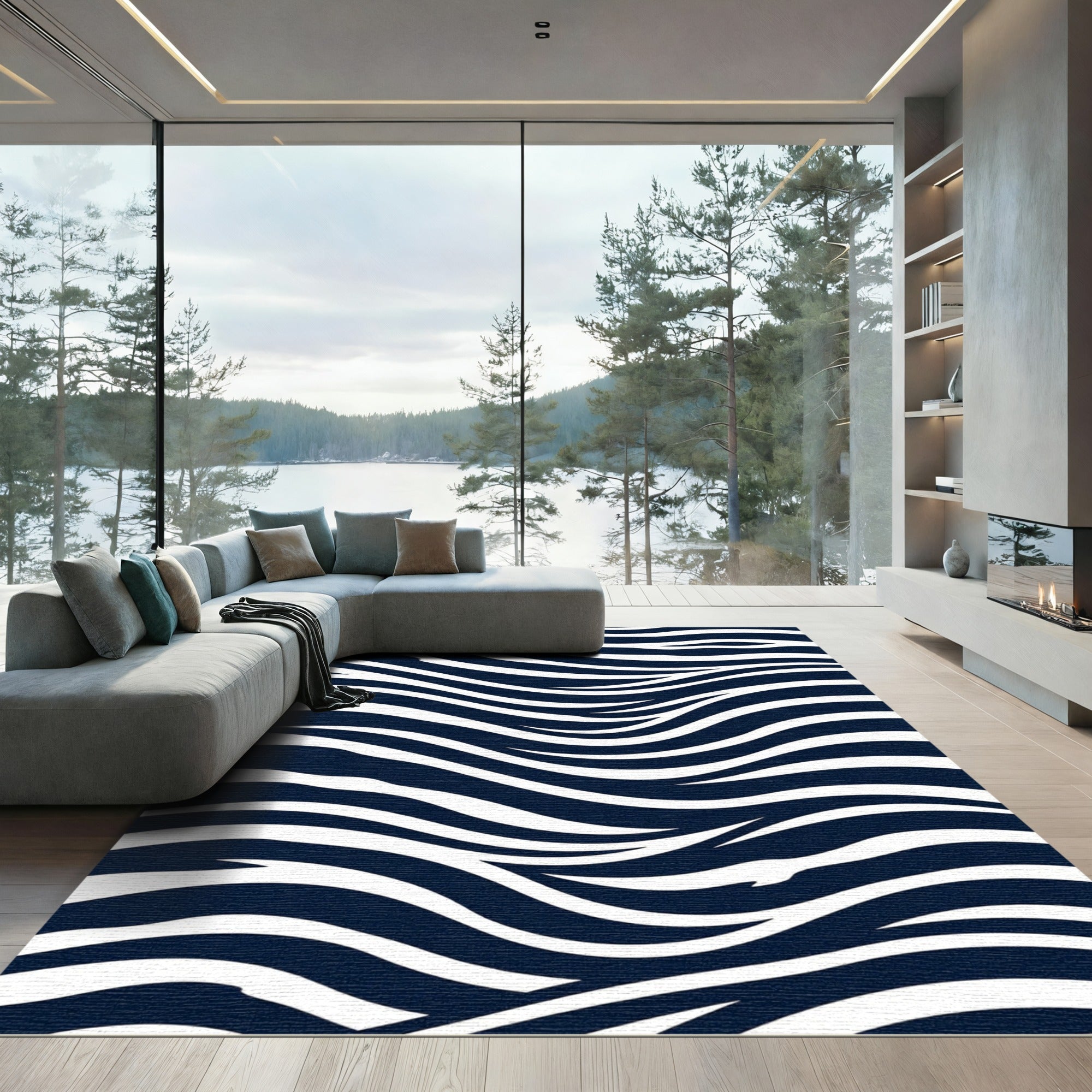 Navy White Dynamic Zebra Stripe Rug
