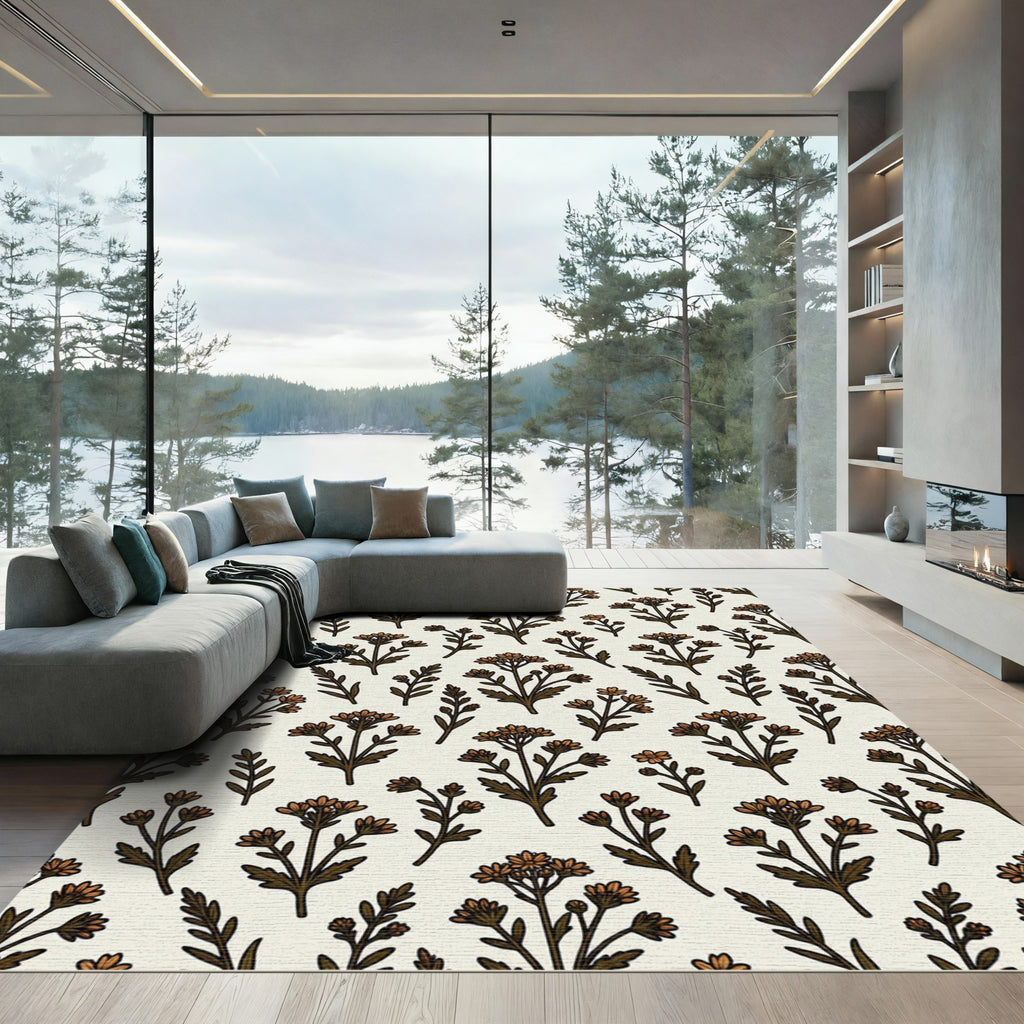Rustic Brown Floral Branch Repeat Rug