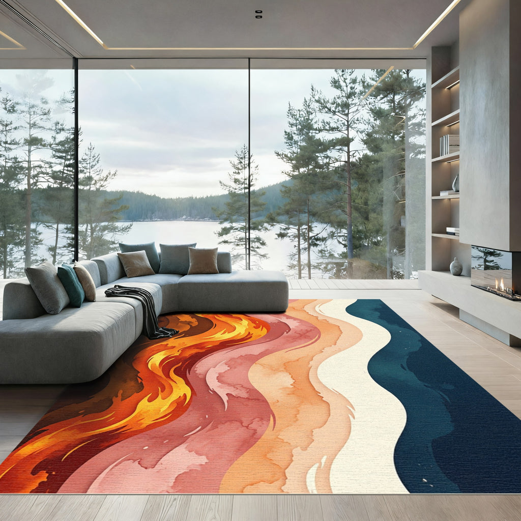 Fiery Crimson Gradient Wave Layers Rug