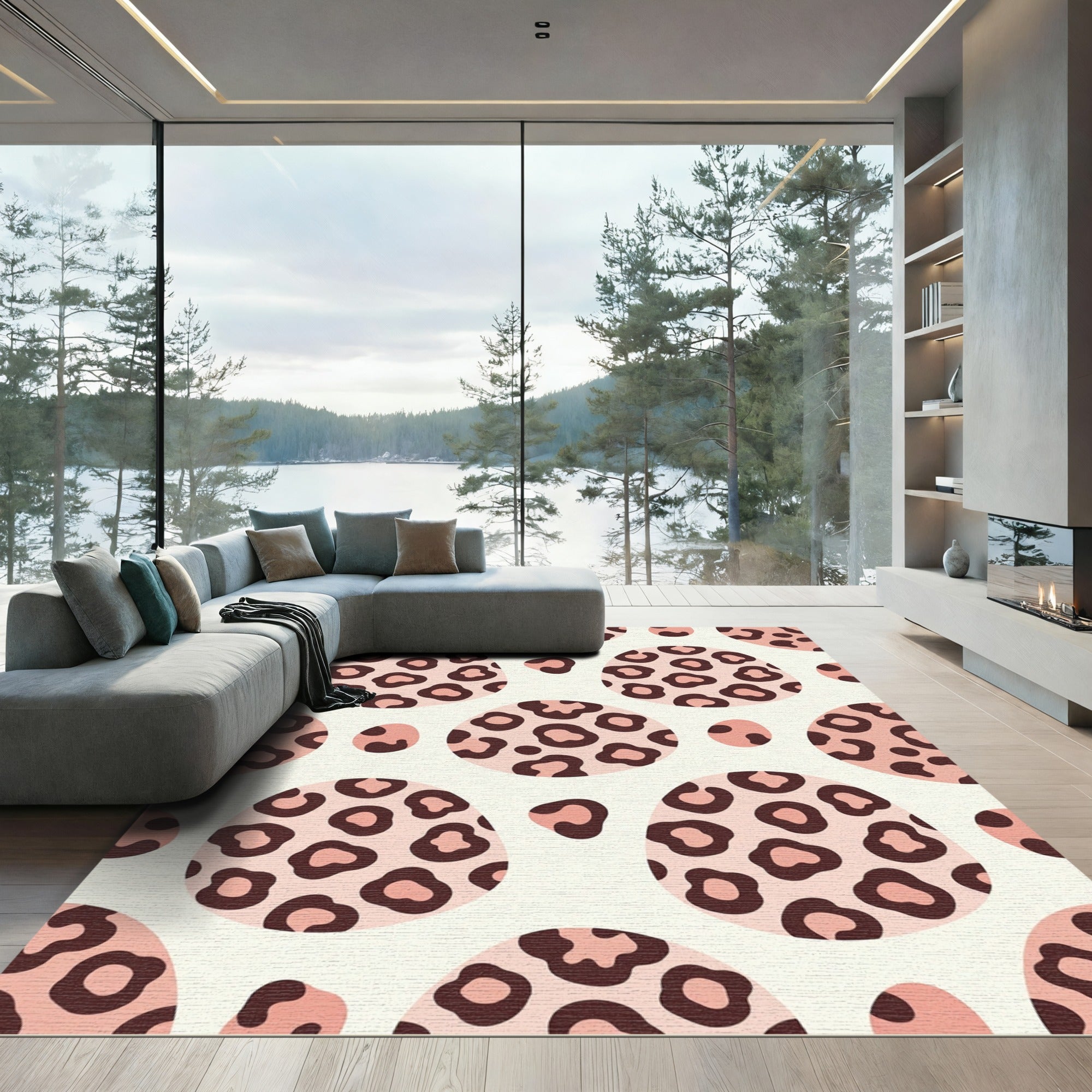 Blush Pink Leopard Spot Oval Art Rug