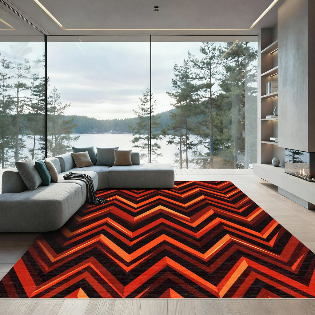 Vibrant Orange Red Chevron Zigzag Rug