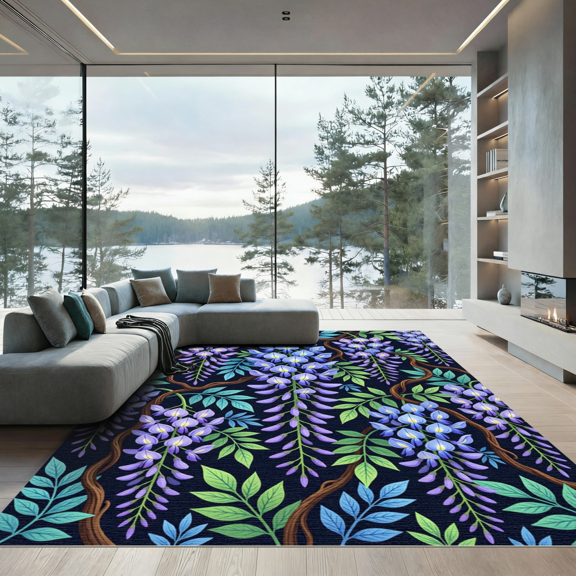 Ethereal Violet Wisteria Floral Trellis Rug
