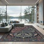 Ornate Winged Heart Floral Geometric Rug