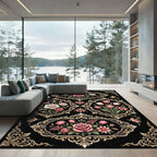 Ornate Pink Floral Garden Scrollwork Rug