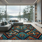 Turquoise Orange Eagle Diamond Tapestry Rug