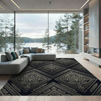 Metallic Gold Aztec Diamond Geometric Art Rug