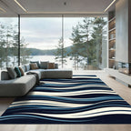 Deep Blue Cream Abstract Waves Rug