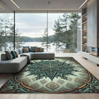 Ornate Sage Green Star Mandala Rug