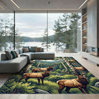 Majestic Elk Forest Mountain Scene Rug