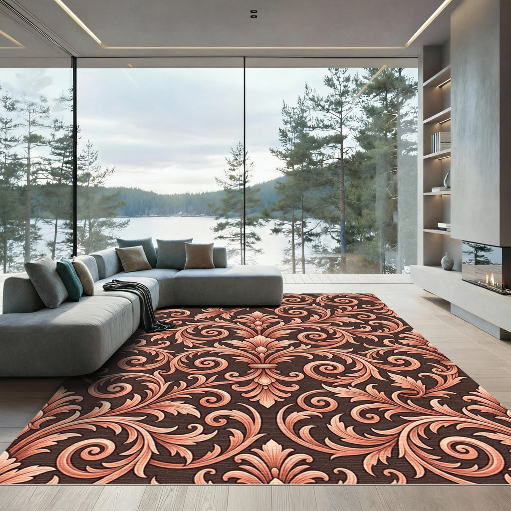 Antique Coral Acanthus Scroll Rug