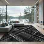 Monochrome Abstract Overlaid Lines Rug