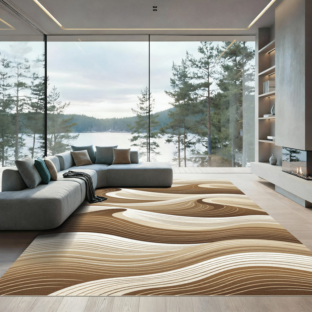 Earthy Tan Abstract Swirl Rug