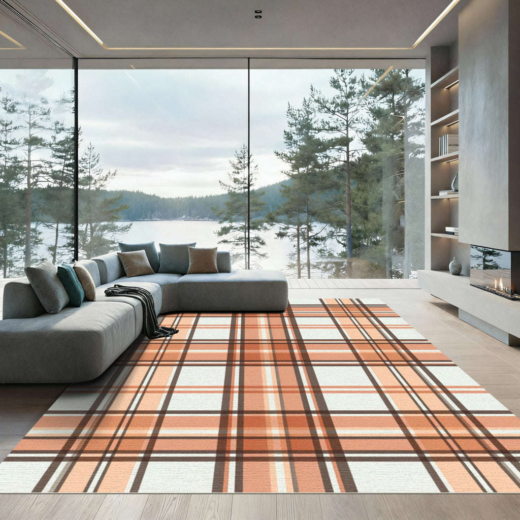 Warm Orange Brown Tartan Crossing Rug