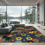 Golden Honey Geometric Hexagon Tile Rug