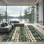 Sage and Cream Woven Textured Grid Rug