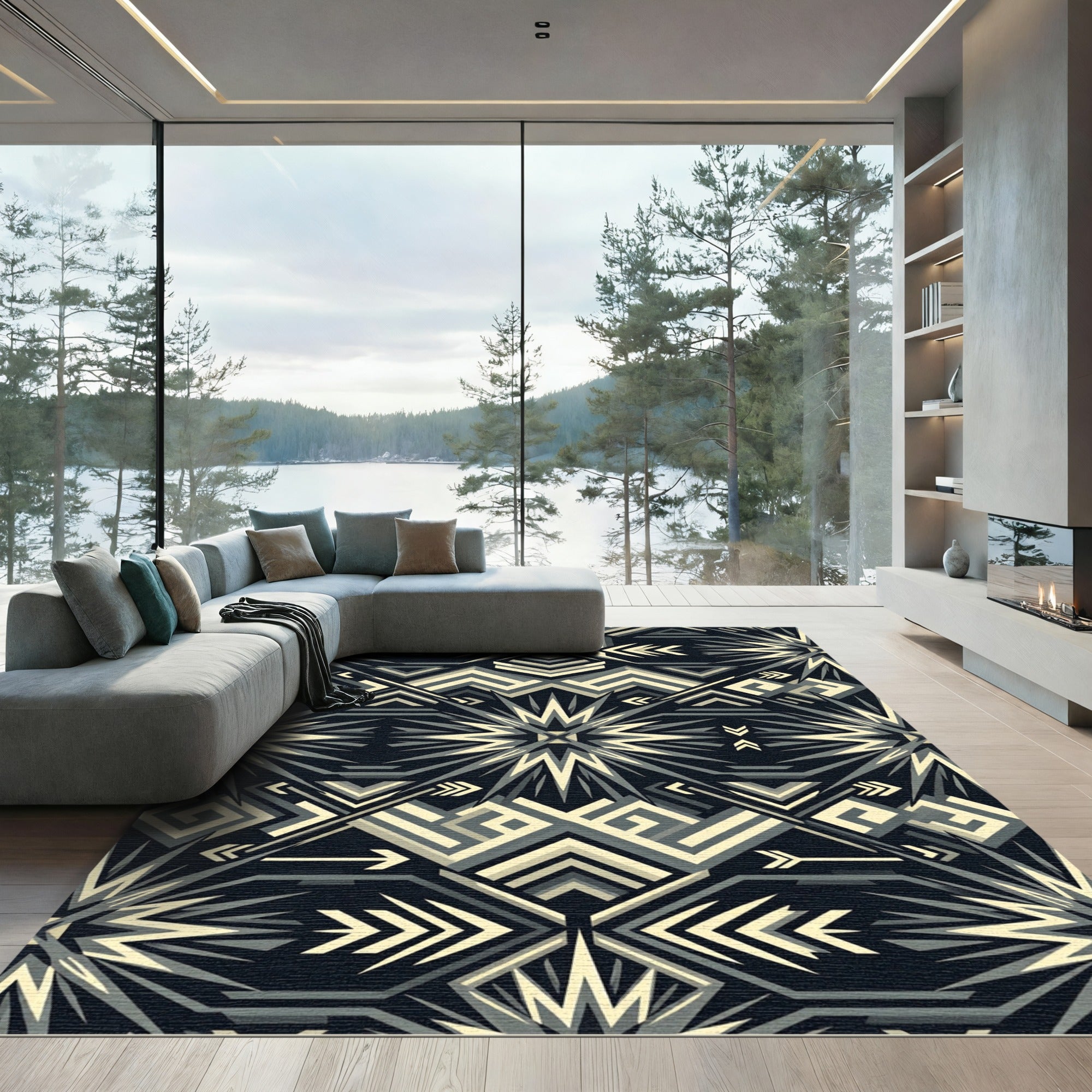 Monochrome Angular Geometric Sharp Star Rug