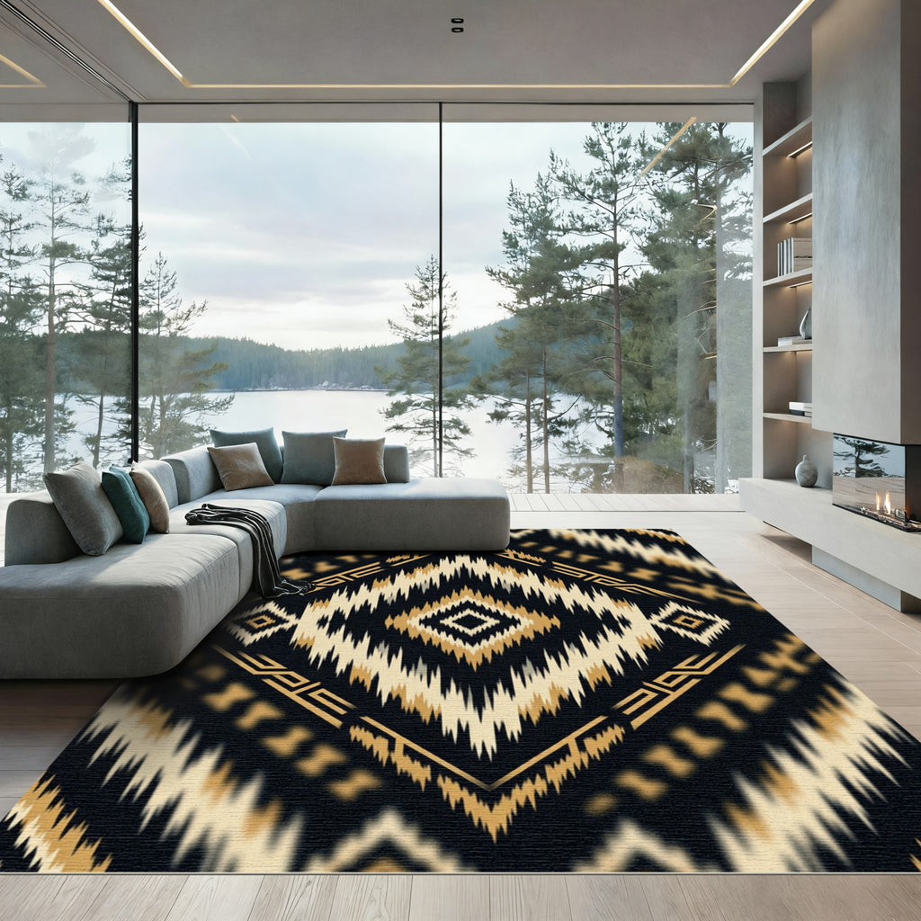 Black Gold Tribal Diamond Medallion Rug