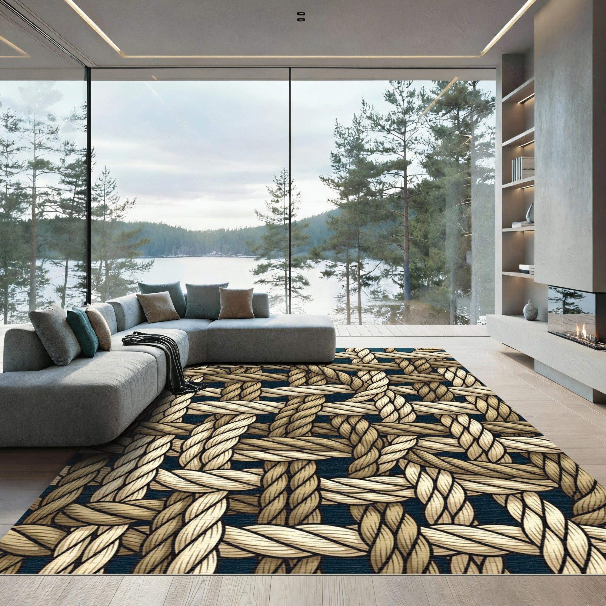 Intricate Tan Rope Weave Rug
