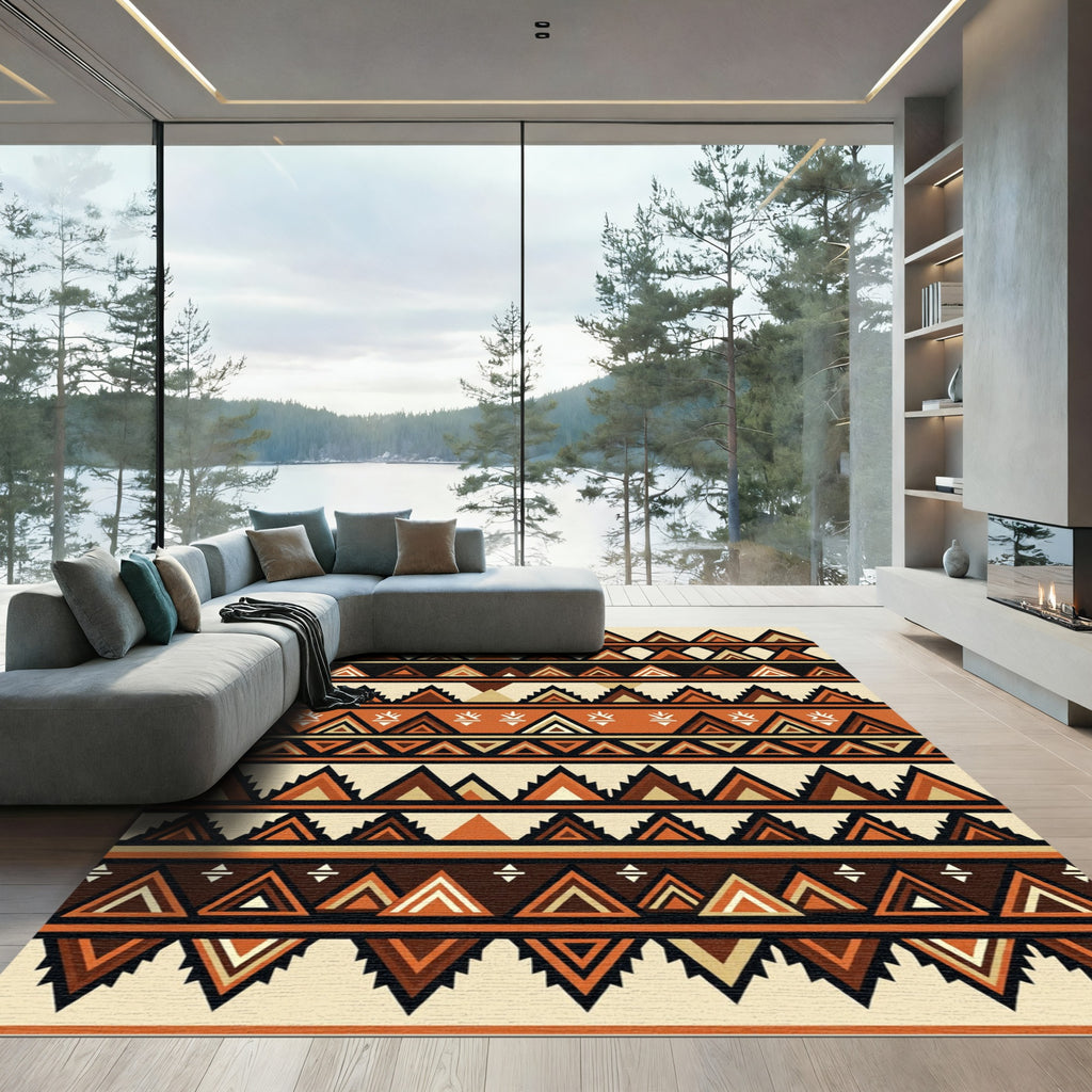 Earthy Geometric Aztec Terracotta Chevron Rug