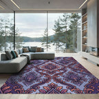 Ornate Purple Gold Damask Scrolling Fern Rug