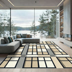 Modern Taupe Grid Geometric Block Rug
