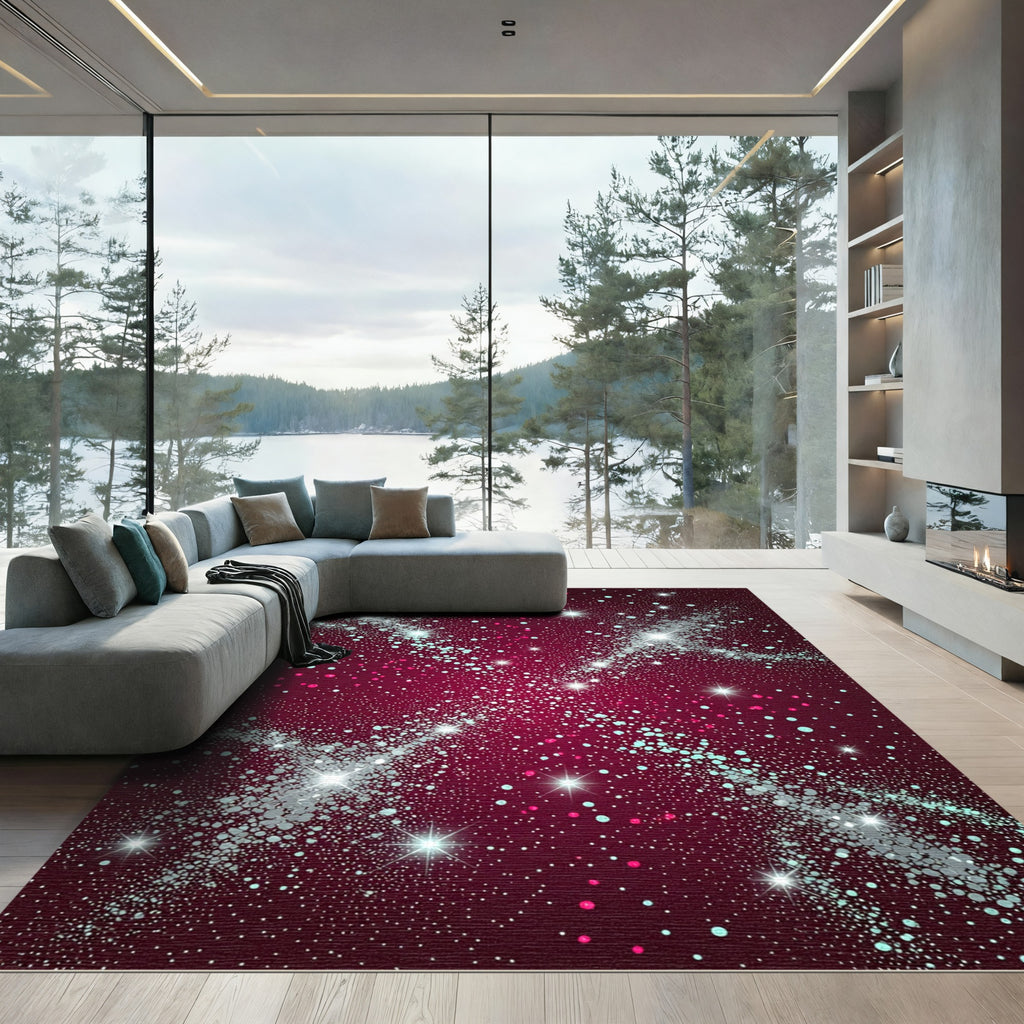 Crimson Nebula Starburst Swirl Rug
