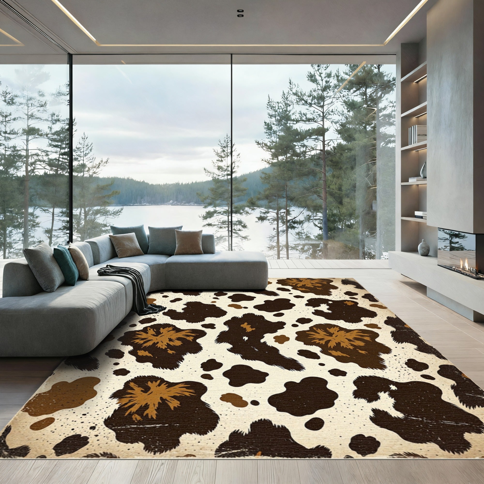 Rustic Brown Cowhide Abstract Animal Spot Rug