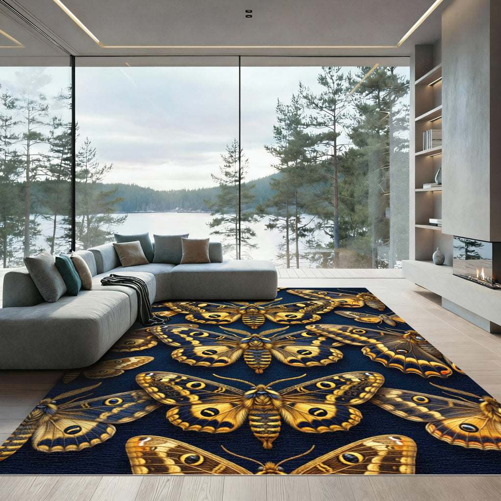 Golden Moth Symmetry Midnight Navy Rug