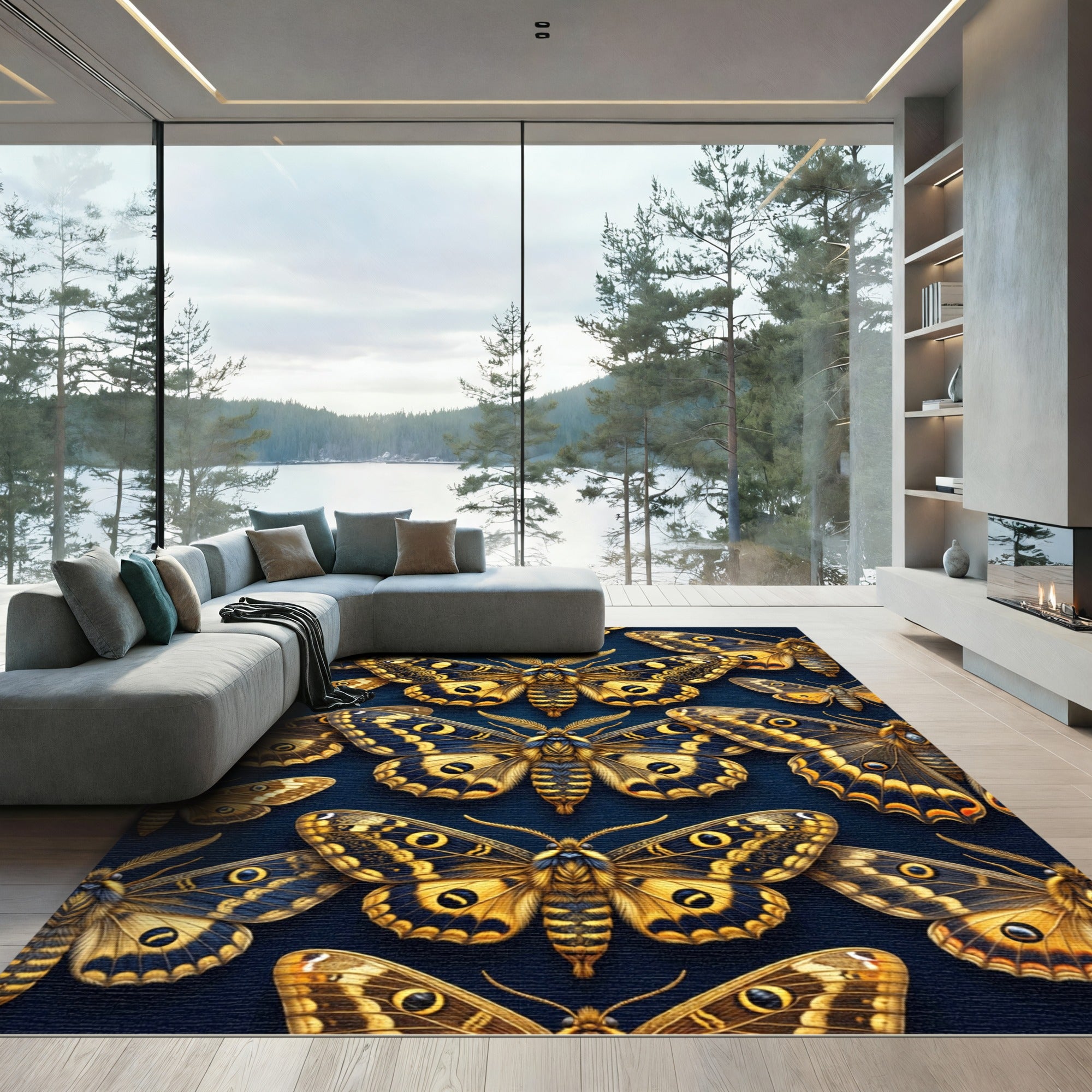 Golden Moth Symmetry Midnight Navy Rug