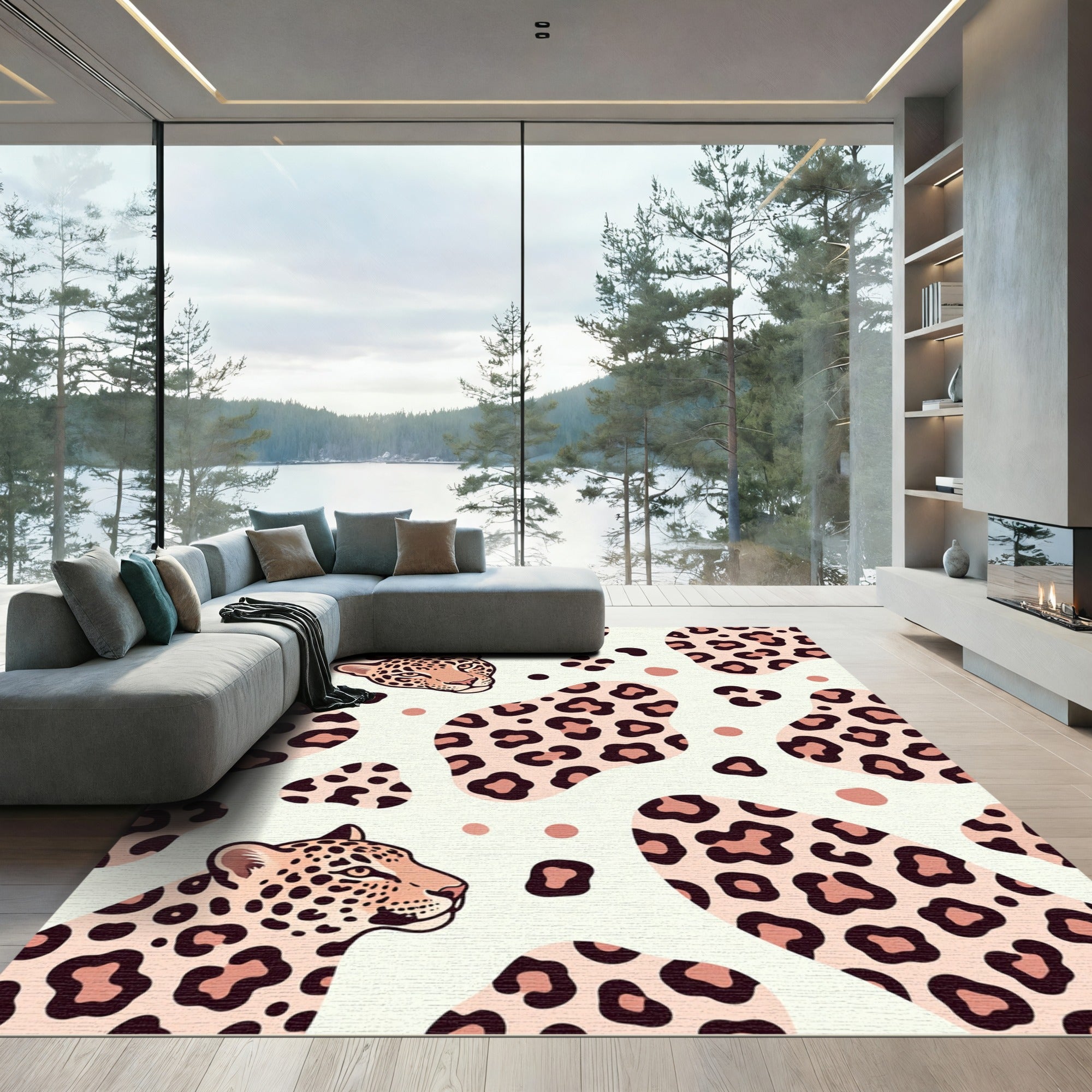 Modern Leopard Spotted Cream Area Accent Rug