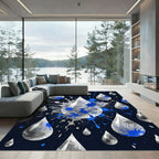 Silver Metallic Rain Blue Ink Splash Rug