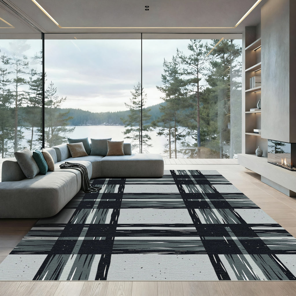 Charcoal and Slate Rustic Plaid Rug