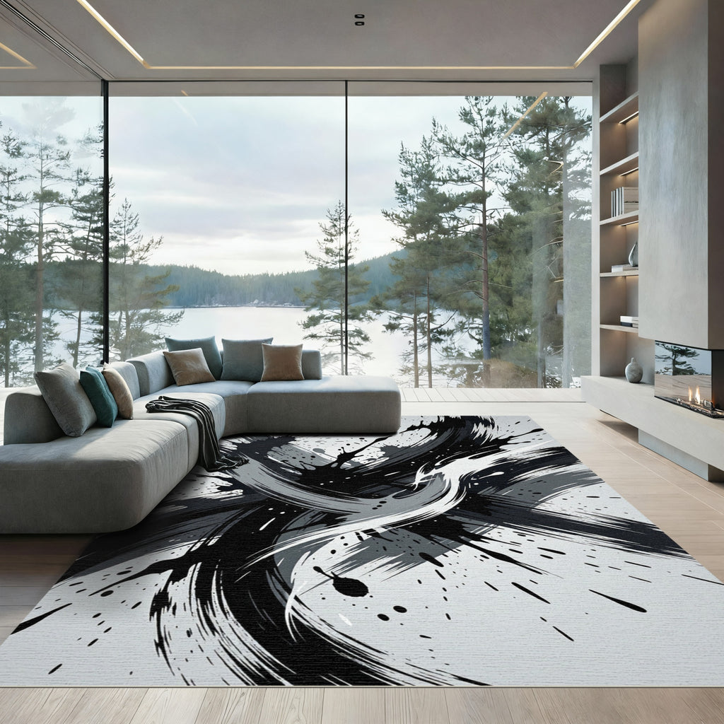 Monochrome Abstract Black and White Splash Rug