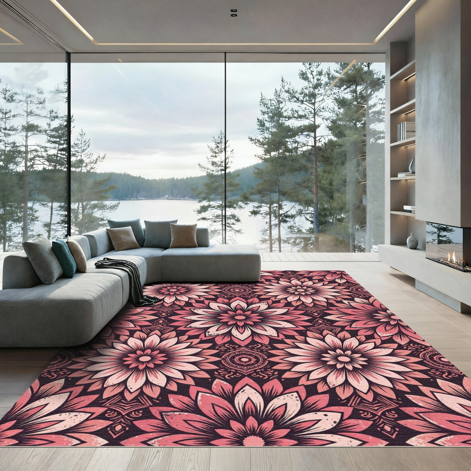 Dusty Rose Floral Mandala Blossom Rug