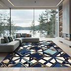 Geometric Art Deco Navy Gold Tile Rug