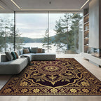 Ornate Crimson And Gold Mandala Rug