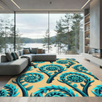 Teal Fern Frond Swirl Rug