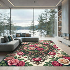 Romantic Pink Rose Filigree Medallion Rug