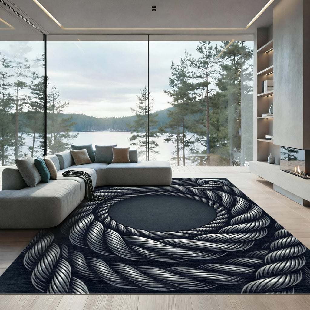 Silver Braided Rope Circle Rug