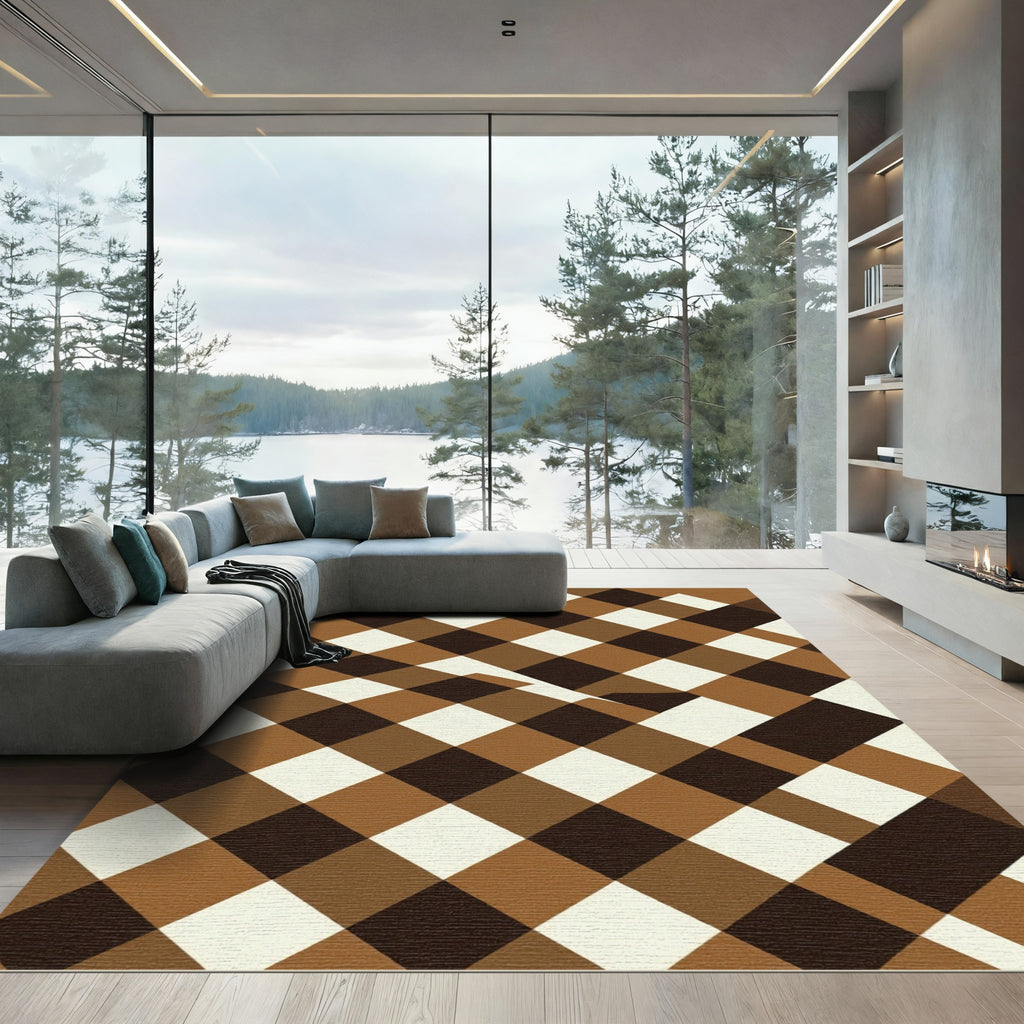 Brown Cream Diamond Intersecting Pattern Rug