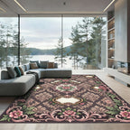 Elegant Pink Peony Scrollwork Frame Rug