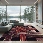 Rustic Crimson Interlocking Wood Plank Art Rug