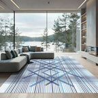 Modern Blue Geometric Grid Lattice Rug