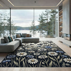 White Blue Wildflower Meadow Composition Rug