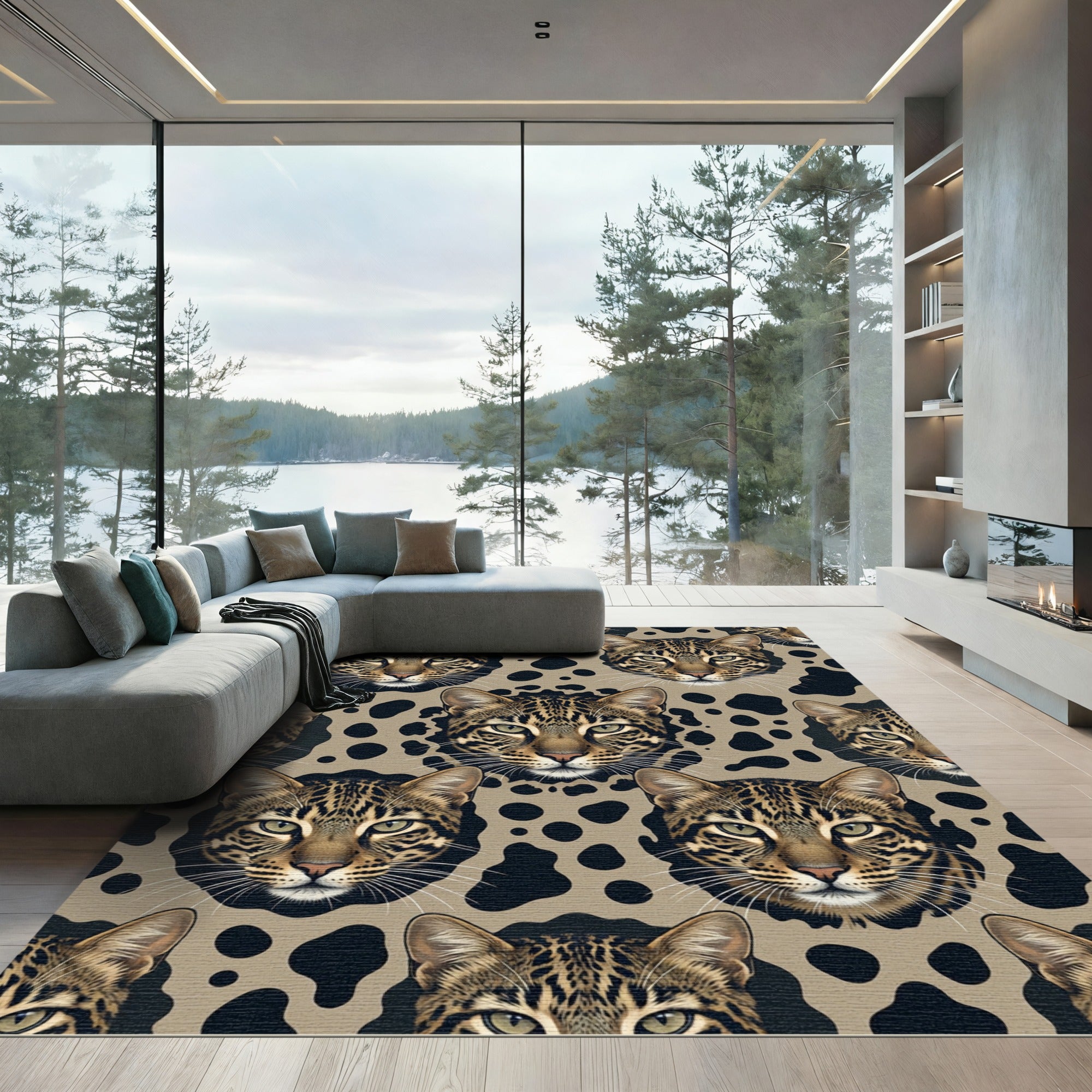Ocelot Face Animal Spot Spotted Gold Rug