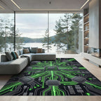Luminous Cyber Circuitry Neon Grid Rug