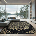 Ornate Golden Filigree Floral Medallion Rug