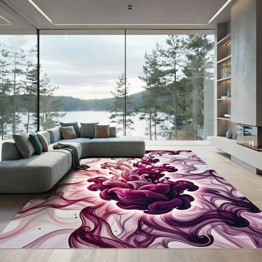 Vibrant Plum Ink Abstract Swirl Rug