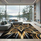 Golden Black Peacock Feather Burst Rug