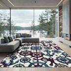 Nautical Navy and Crimson Compass Anchor Rug